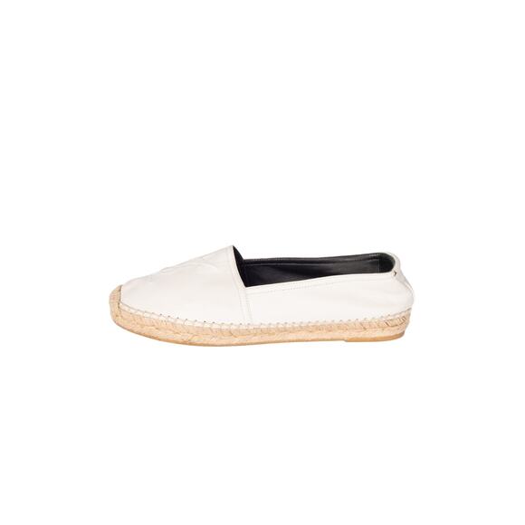 SAINT LAURENT White Leather Logo Espadrilles Size 37.5